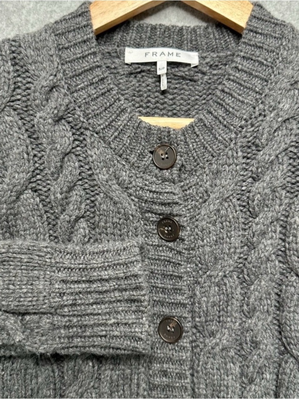 Frame Denim Dark Charcoal Cable Knit Button Cardigan - Picture 2 of 5